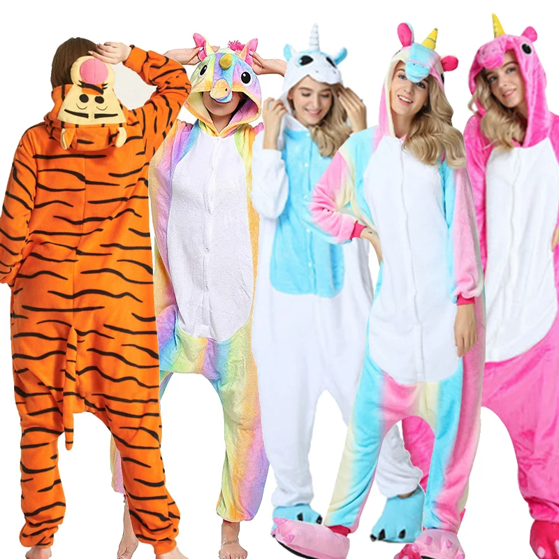 

New Winter Unicorn Pajamas Stitch Animal Sleepwear onesie Kigurumi Women Men Unisex Adult Flannel Nightie Home clothes Sets