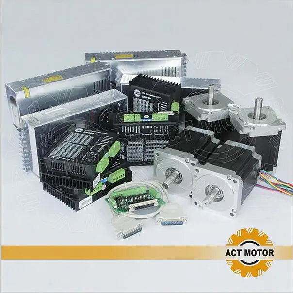 ACT CNC Router 4Axis Nema34 Stepper Motor 34HS5460 Single Shaft 1700oz-in 151mm 6A+3PCS Driver DM860 7.8A 80V with Power Cutting |