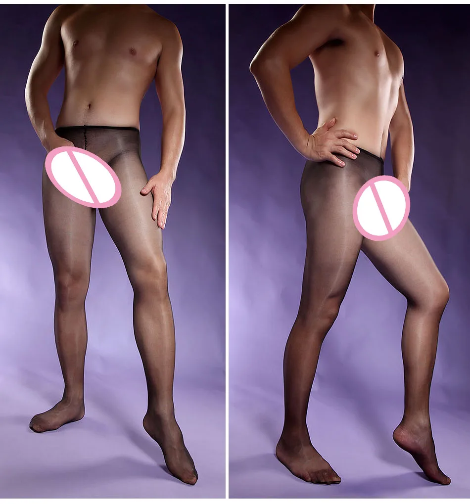 Men stockings 10D Oil Shine Full Sheer with Open Penis Cover Sheath Pantyhose for Men