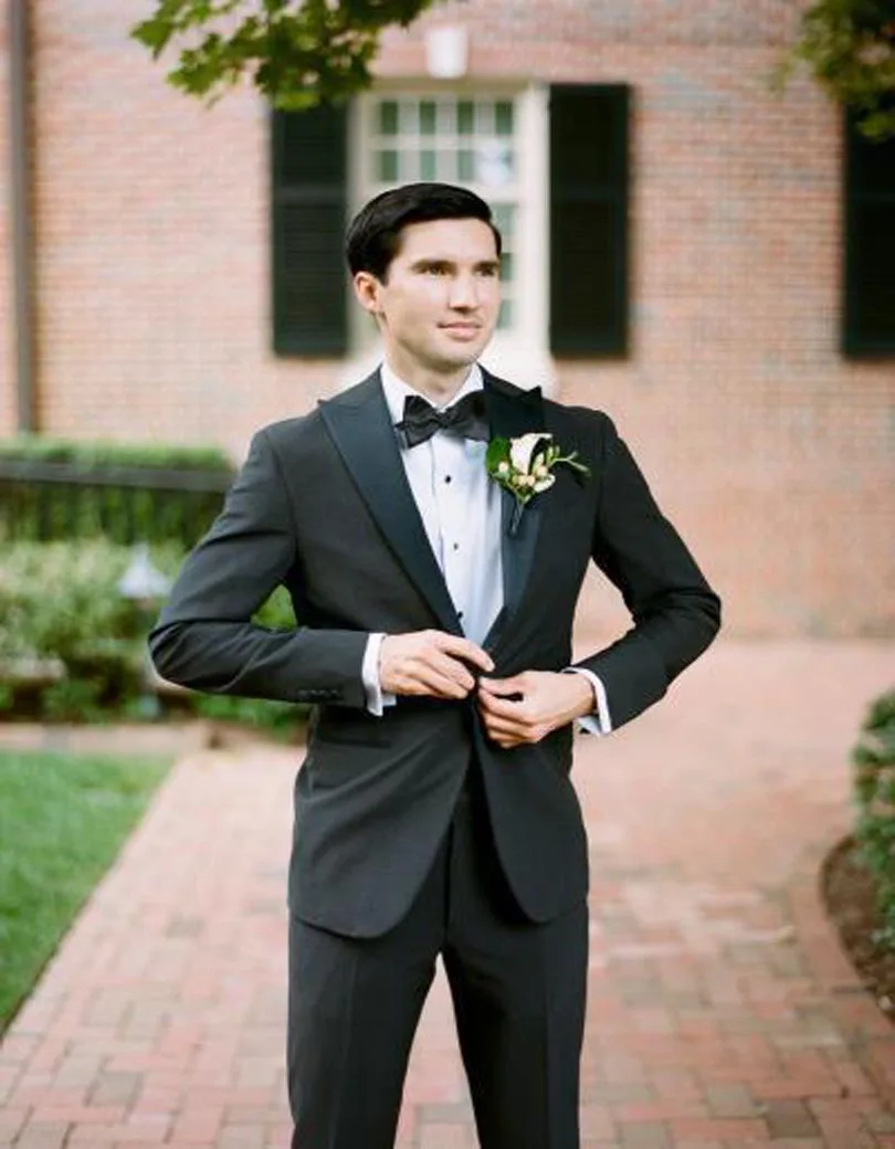 Black Grooms Tuxedos Peaked Lapel Wedding Suits For Men One On Black Grooms Tuxedos Peaked Lapel Wedding Suits For Men One On Groomsmen Slim Fit Jacket Pants Bow Tie In From S Clothing