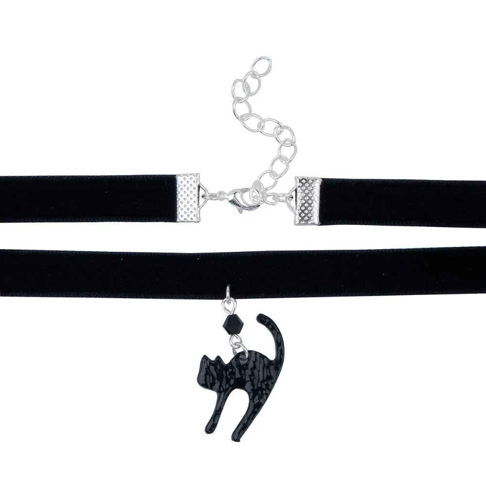 DoreenBeads вельвет Хэллоуин Серебрянное колье, чокер Цвет Черный кот Модные женские украшения подарок 33 см(1") длинные, 1 шт