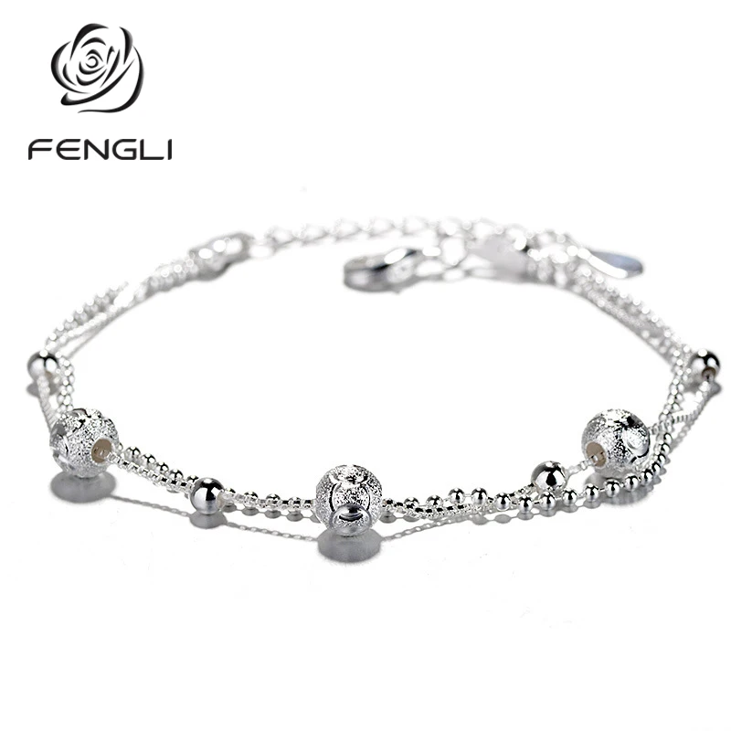 FENGLI двухслойный браслет и браслет регулируемый Mujer браслет для женщин круглые свадебные серебряные украшения подарок