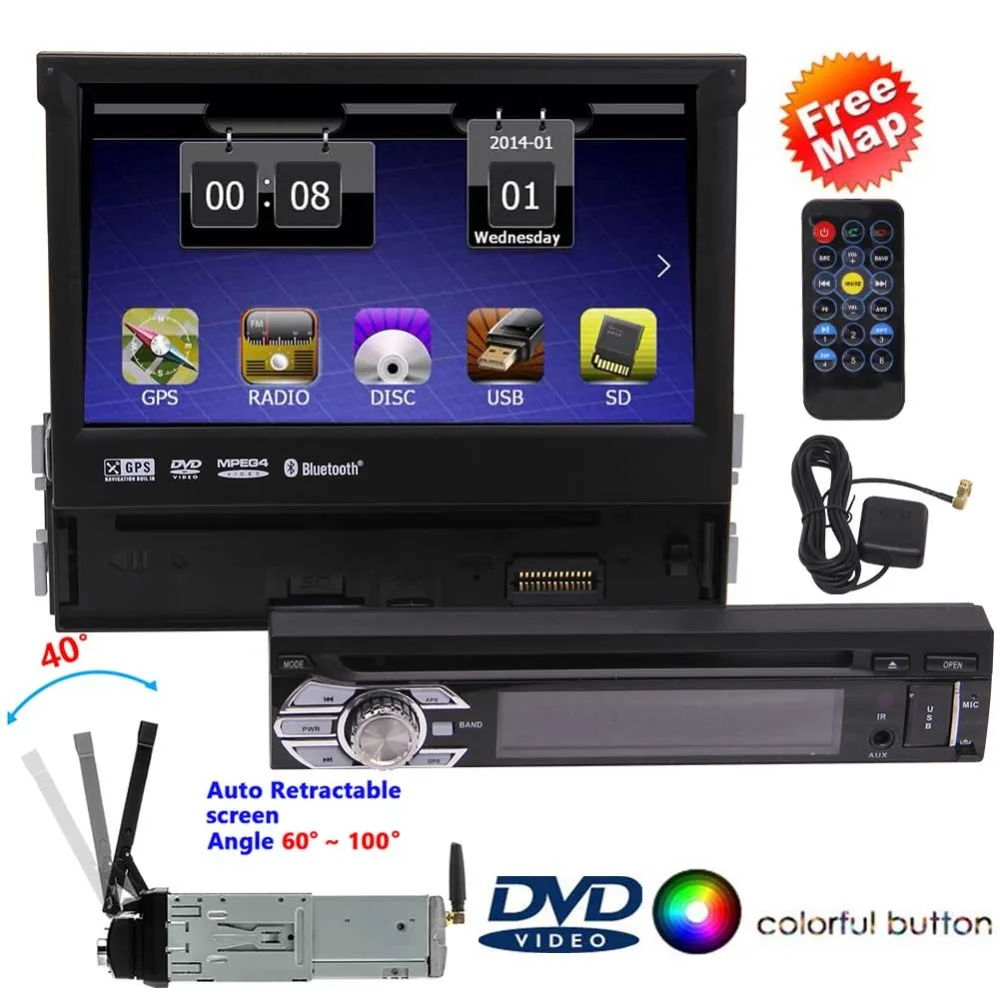 

1 Din Car Headunit Stereo Deck GPS Navigation Steering Wheel Control Touchscreen CD VCD DVD MP3 Multimedia Player Bluetooth FM