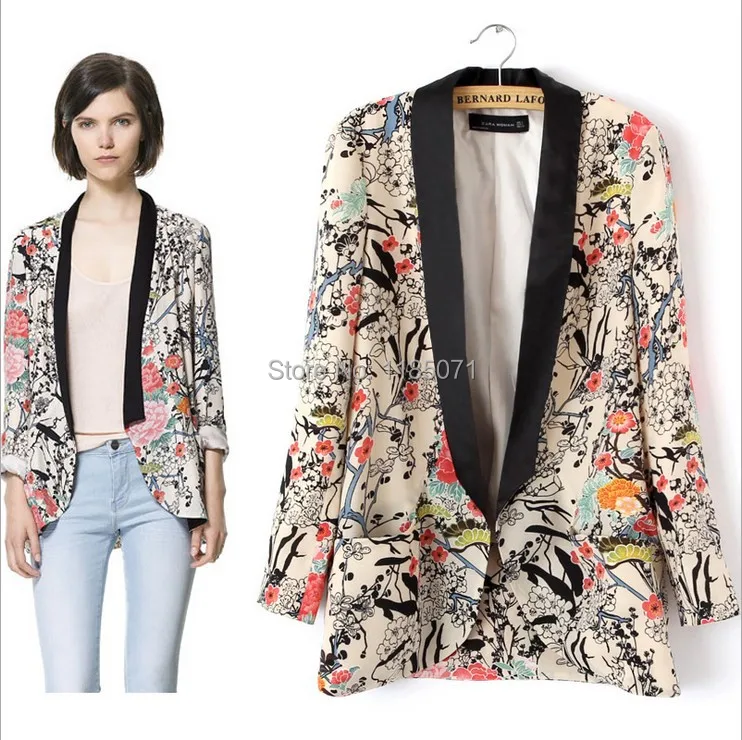 2014 New Women Vintage Flower Print Blazers Fashion Floral Blazer Suits