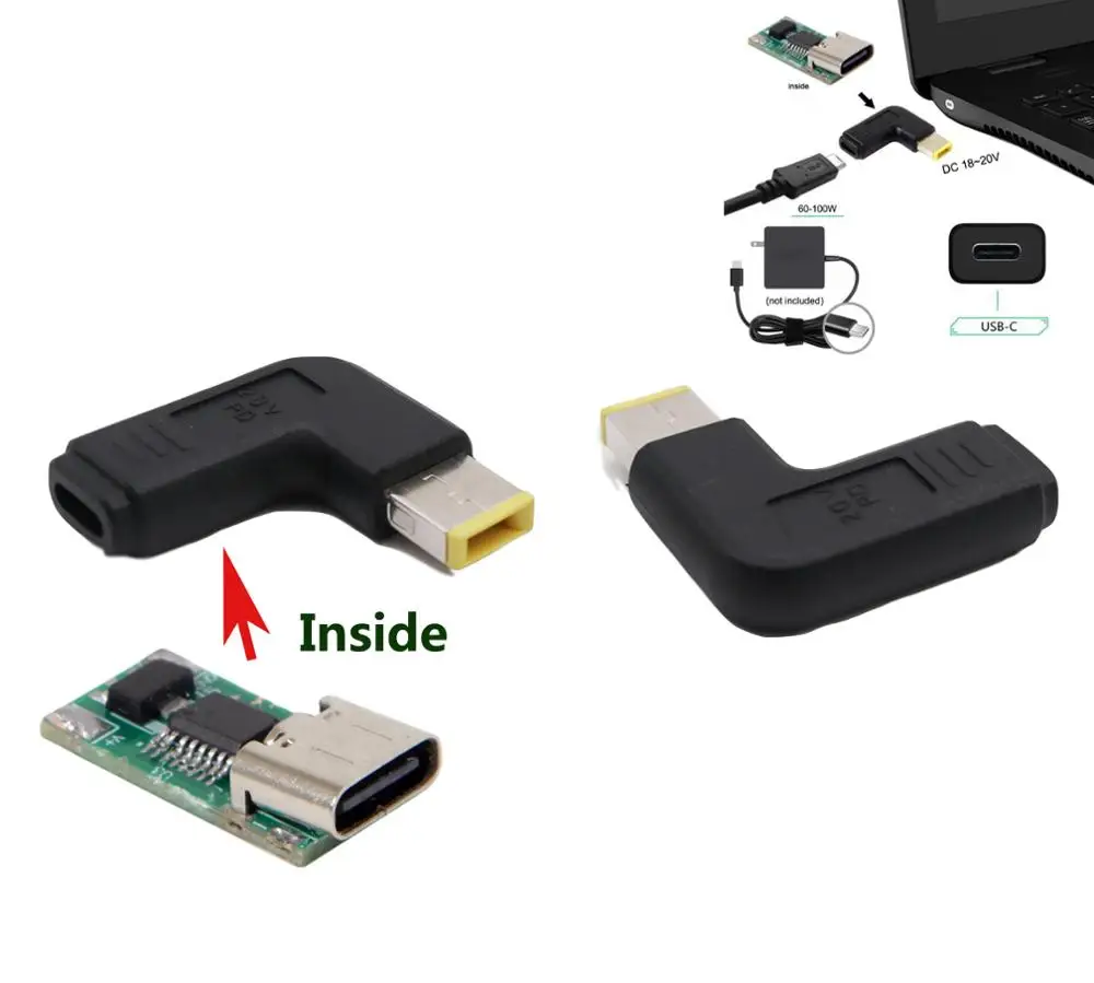

USB-C 3.1 Type C Female to Rectangle Male DC Power Adapter Converter PD Emulator Trigger Angled For Lenovo Thinkpad LaptopX1