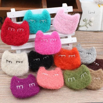 

Free Shipping 20PCS Assorted Color Handmade Animal Cat Head Wool Felt Product Girl Hair Jewelry Toy Craft DIY Accessory Material