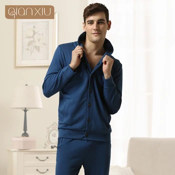 

2020 Spring Top Qulaity Homewear Couples Casual Pajama sets Male Modal Cotton Sleepwear suit Men Turn-down collar Coat & Pants