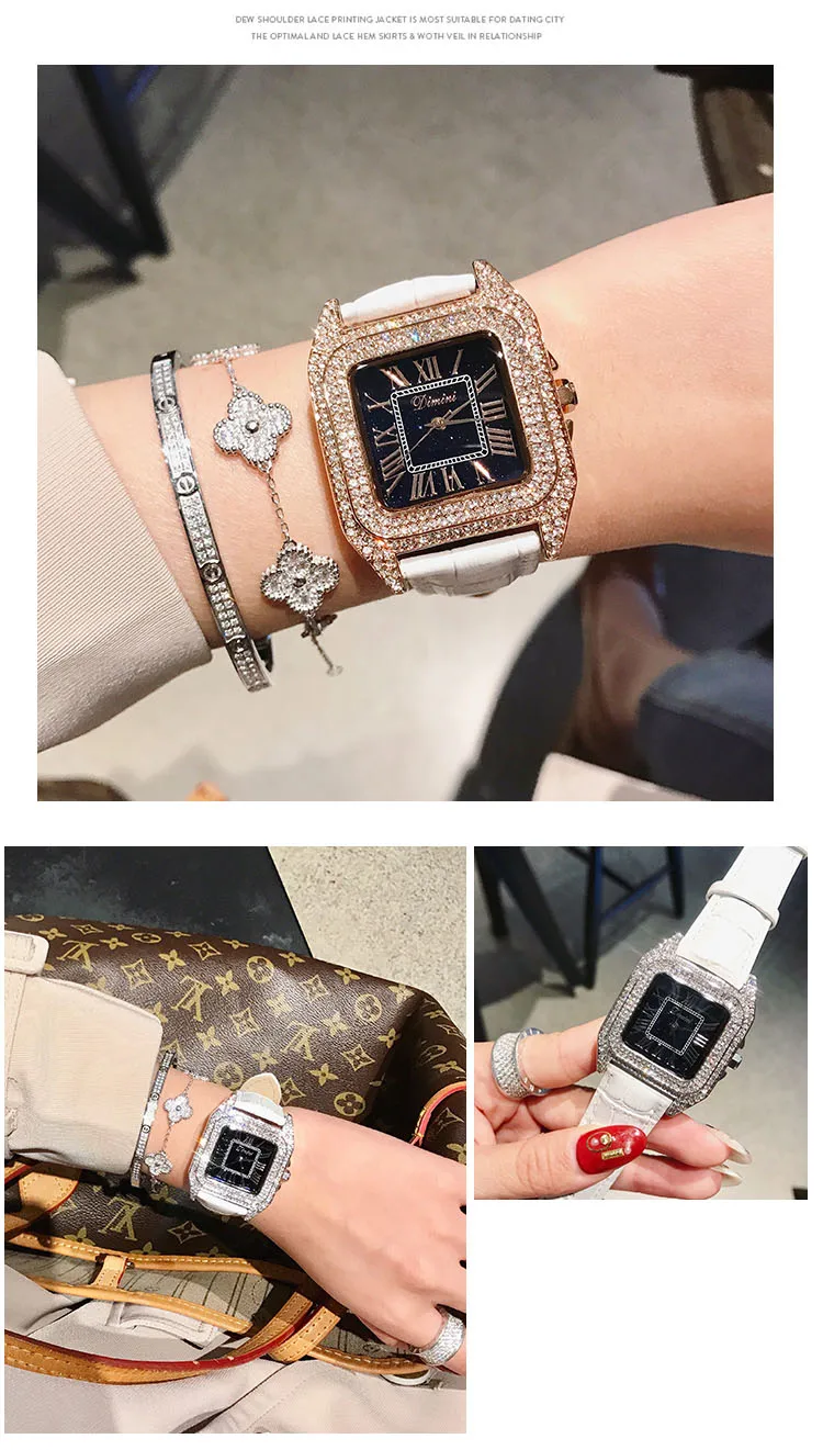 Dimini часы Женская Роскошная марка, Женская мода Кристалл женские кварцевые наручные часы женские стальные Наручные часы Relogio Feminino