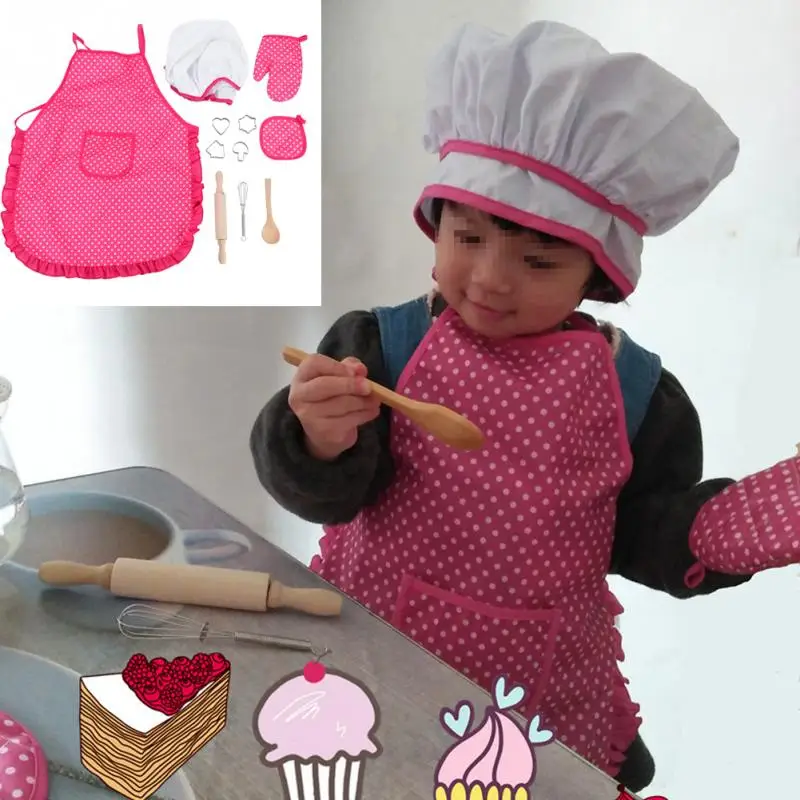 Детей шеф-повар Комплект DIY Пособия по кулинарии выпечки костюм набор игрушек притворяться, играть в одежда фартук перчатки шляпа Плита игрушки кухня девушка игрушки для ребенка
