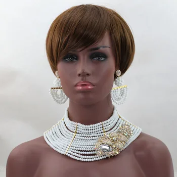 

Pure White African Jewelry Set Indian Nigerian Wedding Bridal Choker Necklace Jewelry Set Costume Jewelry Free Shippingg HX515