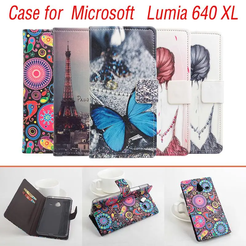 

High Quality Pattern Flip Leather Case Cover For Microsoft Lumia 640XL with stand function and card slots