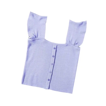 

Casual Women Solid Knitting Women Short Length Tank Top Ruffles All-matched Slim Bustier Tank Top