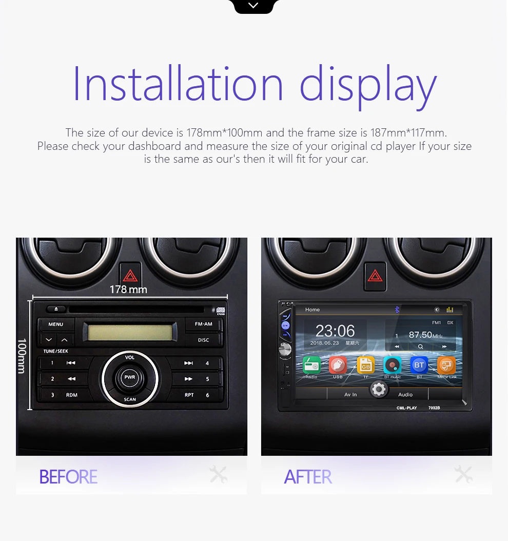 Newest 2 din Autoradio Bluetooth Mirrorlink Car Stereo 7" HD MP5 Auto Multimedia Player Aux FM Input Receiver With Rear Camera