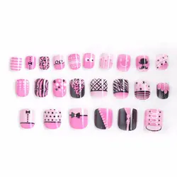 Горячая мода милый розовый Костюмы накладные ногти 24 шт. розовый узор предварительно клей Пресс на Ложные Типсы искусственная ongles для