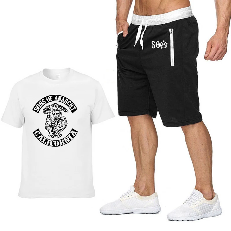 SOA Sons of anarchia/мужская футболка с короткими рукавами с принтом черепа, высокое качество, хлопок, хип-хоп, повседневные футболки, штаны, костюм, спортивная одежда