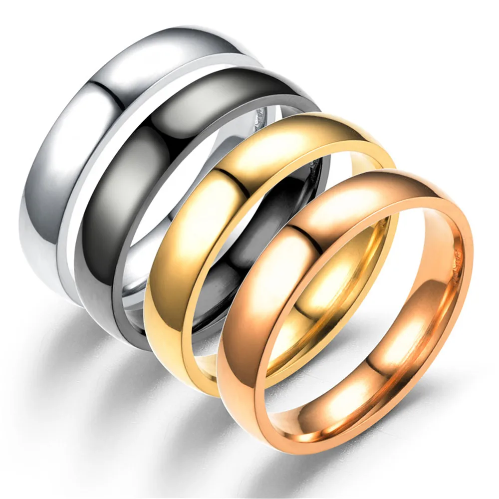 316L Stainless Steel Couple Finger Rings Smooth Src Simple Colorless
