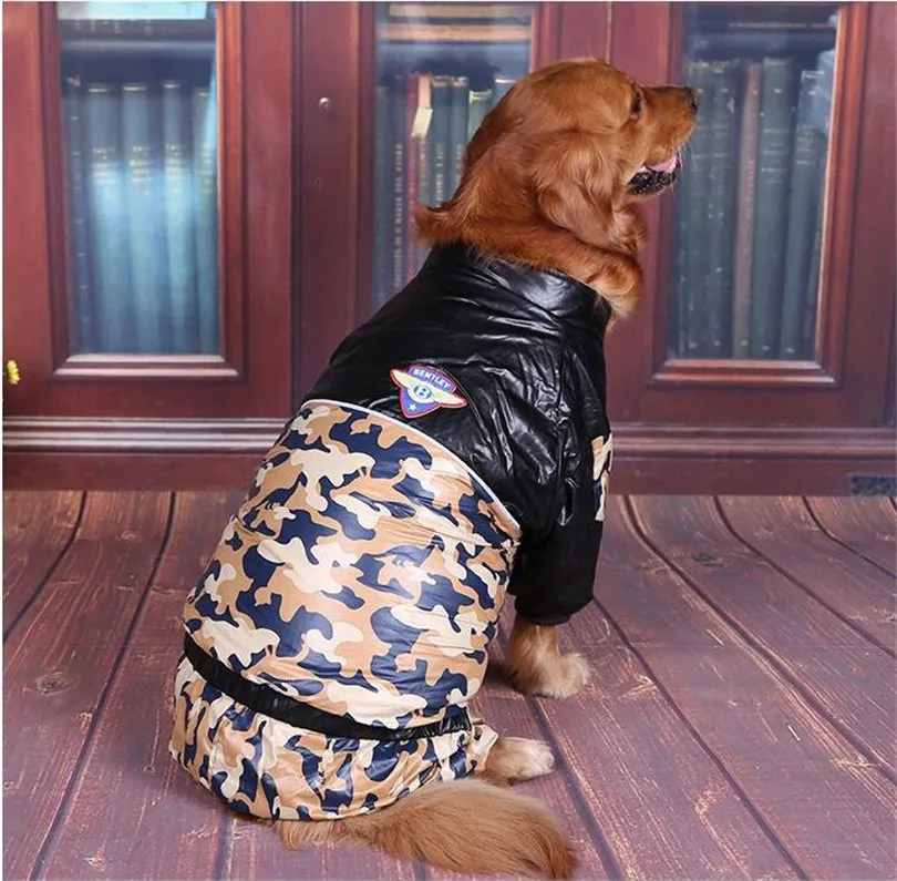 PU sleeve stitching Big dog coat warm Thick Camouflage dog clothes for large dogs dog jumpsuit windbreaker parka para perro