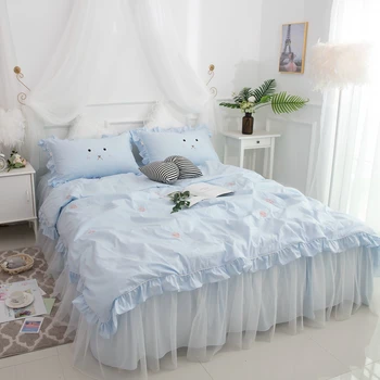 

Embroidered Lace Princess Wedding Luxury Bedding Sets King Queen twin Pure cotton Bed skirt Duvet Cover Pillowcase bedclothes