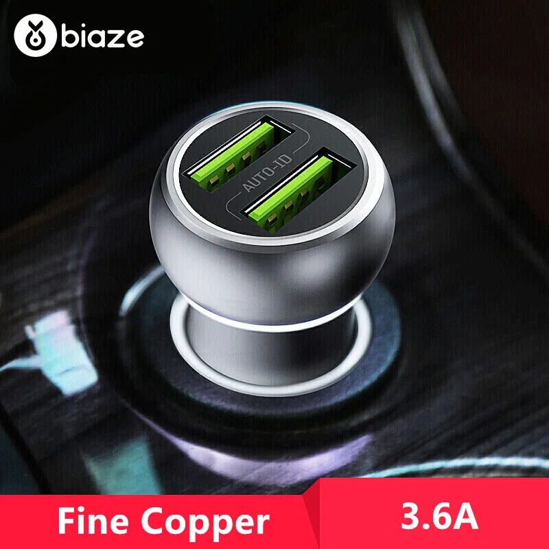 Biaze 3.6A двойное автомобильное зарядное устройство USB медный корпус универсальное