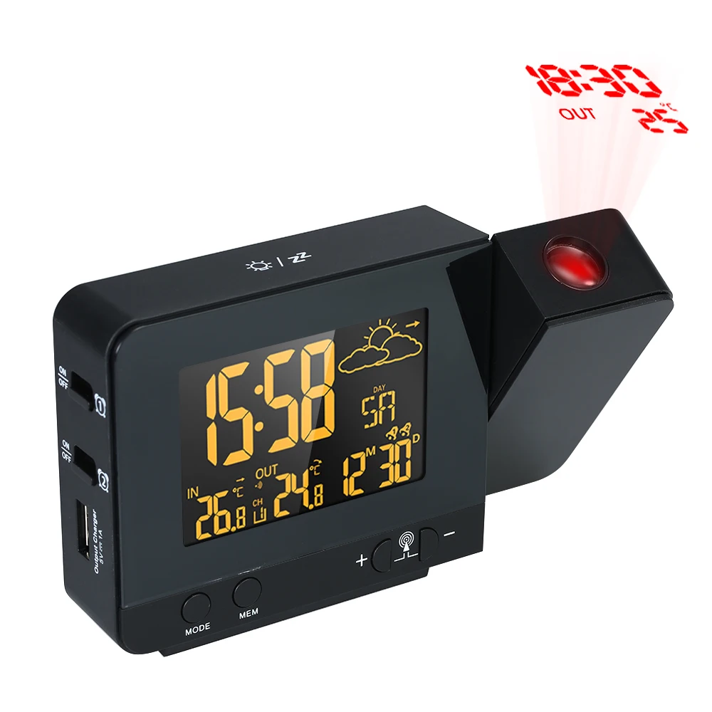 Digital LCD Radio Controlled Projection Alarm Clock Temperature