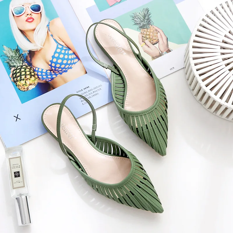 2019 Women Flat Heel Sandals Brand Design Pointed Toe Slipper Slip On Sandal Mule Strap Outdoor PU Leather Mules Slides | Обувь