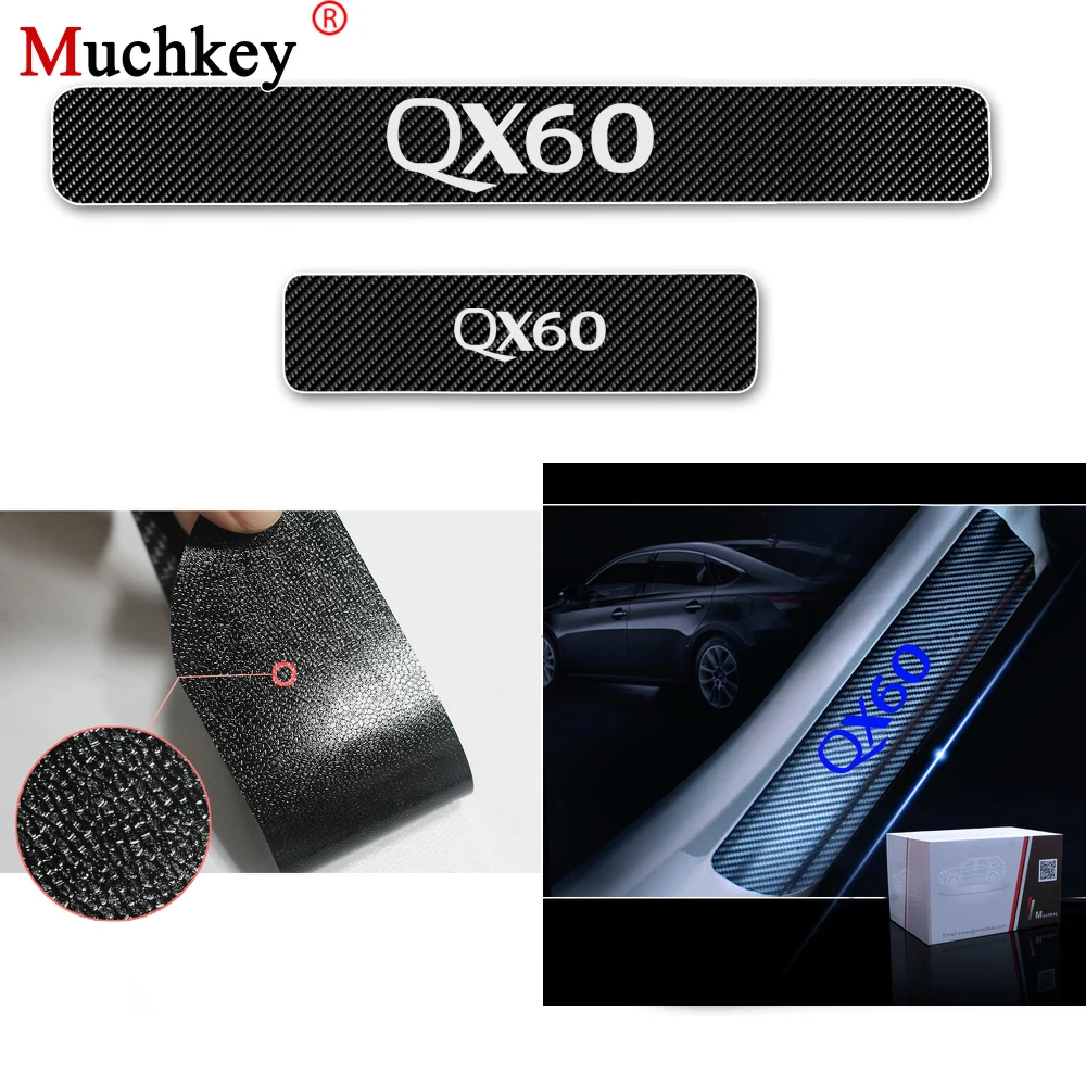 for Infiniti QX60 4D M Car Carbon Fiber Door Sill Sticker Entry Guard Scuff Plate Pedal Protect Styling Kick Plates Anti Scratch Threshold Cover 4Pcs White 