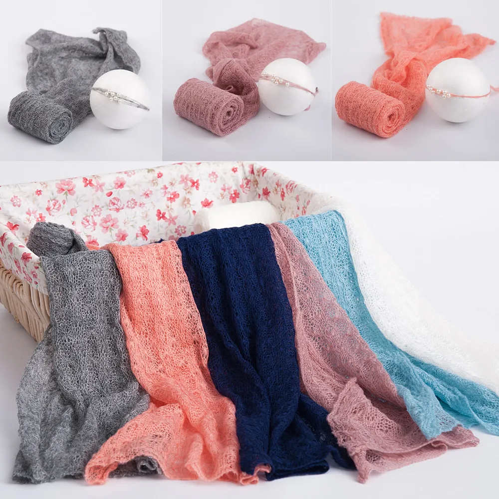

Newborn Photography Props Accessories Baby Photography Wraps 40X150cm Mohair Wrap Cloth+Newborn headband Set Infant Photo Props