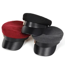 Военная шапка шапки s берет зимние шапки для мужчин и женщин ПУ кожа полями шерстяная вязаная шапка черная кость Женская винтажная Gorra Militar шляпа