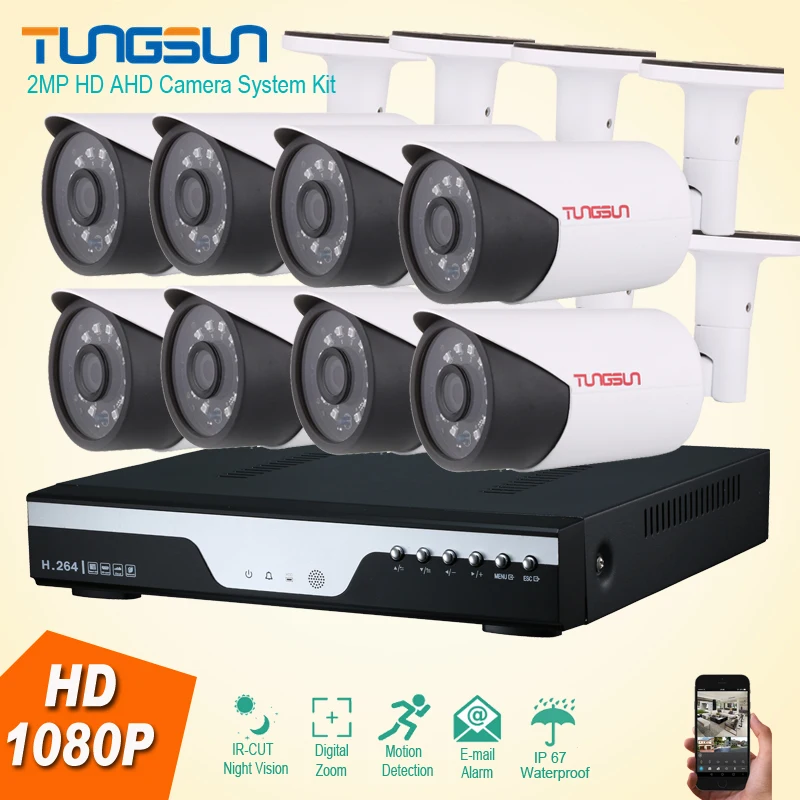 

New 2MP HD 8 Channel 1080P Video Surveillance System Metal Bullet Waterproof Outdoor Security Camera 8CH DVR CCTV System Kit