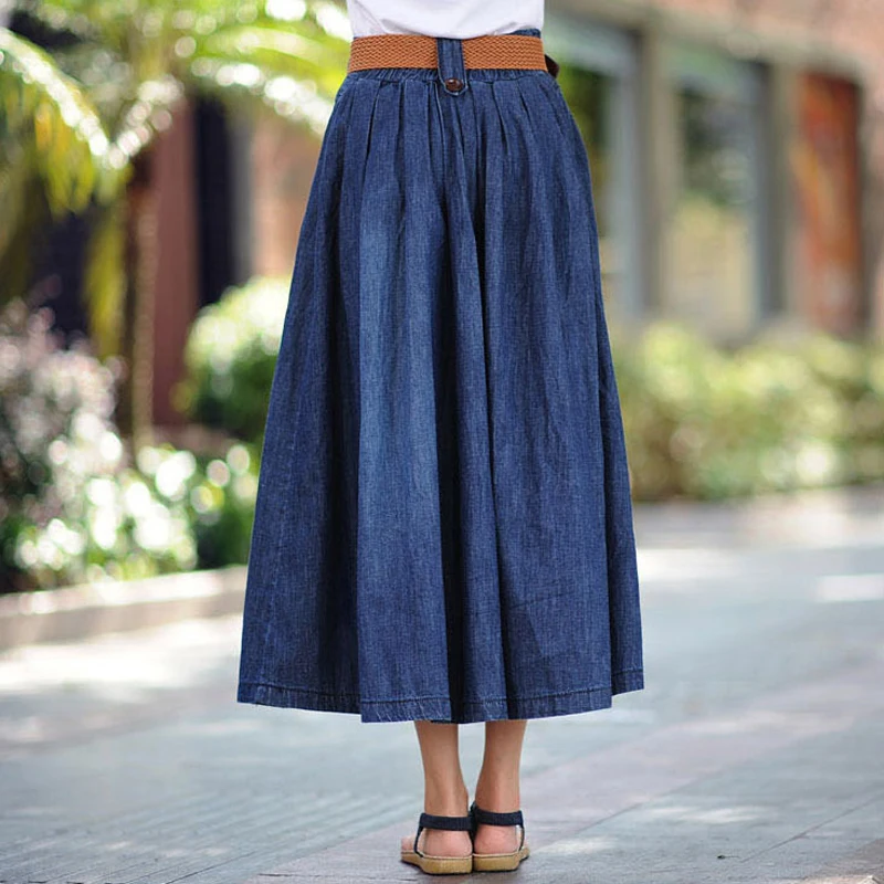 wide denim skirt