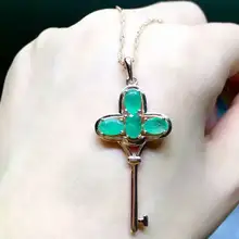 Натуральный Зеленый Изумрудный кулон S925 серебро Природный камень кулон Цепочки и ожерелья модный элегантный Ключ Клевер женщин Партия Ювелирные изделия