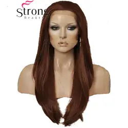 StrongBeauty синтетические волосы на кружеве длинные прямые каштановые/медь красный высокой тепла волокно полный синтетический парик Цвет выбор
