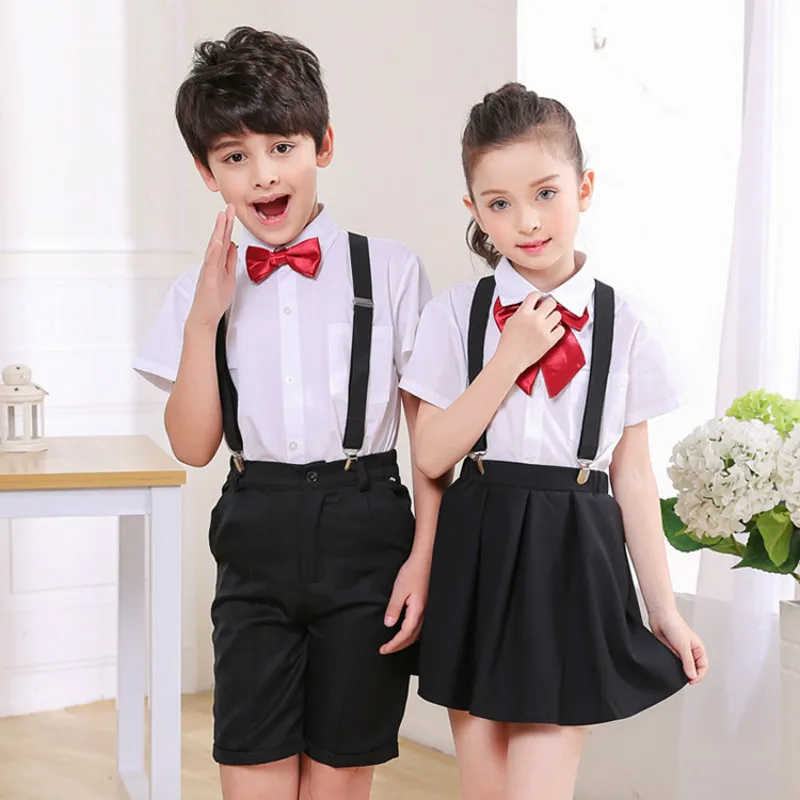 

Children's suit 2018 new style summer children's recital chorus costumes bib suit boys and girls performance clothing suit