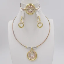 Crystal Anchors Jewelry Sets Fine African Beads Necklace Bangle Earring Rings Set Wedding Gold Plated Bridal Accessories