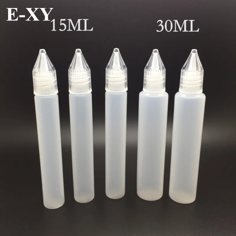 

E-XY e cigs pen style bottles long slim 15ml 30ml pet Dropper Bottles Child Proof Bottle caps for e-liquid VAPE
