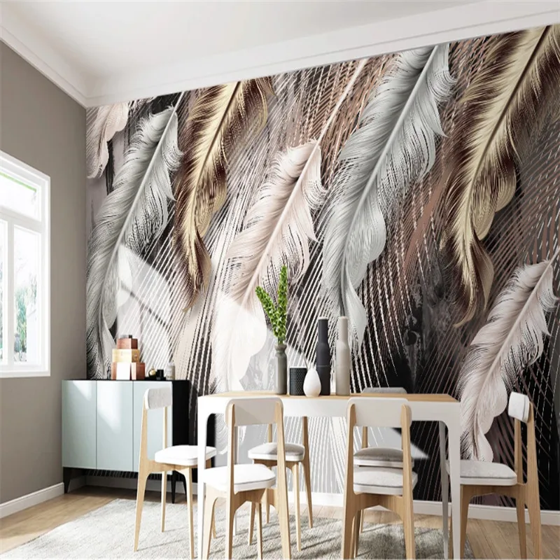 Custom 3d wallpaper Nordic modern minimalist light luxury feather line living room bedroom wall - high-grade waterproof material Custom 3d wallpaper Nordic modern minimalist light luxury feather line living room bedroom wall - high-grade waterproof material