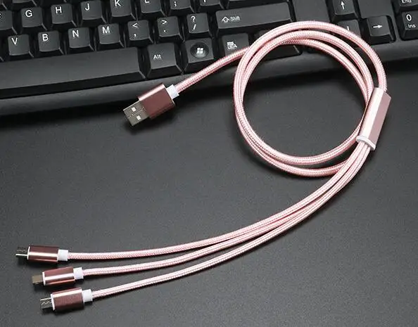 3 в 1 кабель Micro usb type C 8 pin зарядное устройство кабель для iPh шнур Быстрая Зарядка Кабели для Xiaomi/huawei/Android 1 м - Цвет: Rose gold