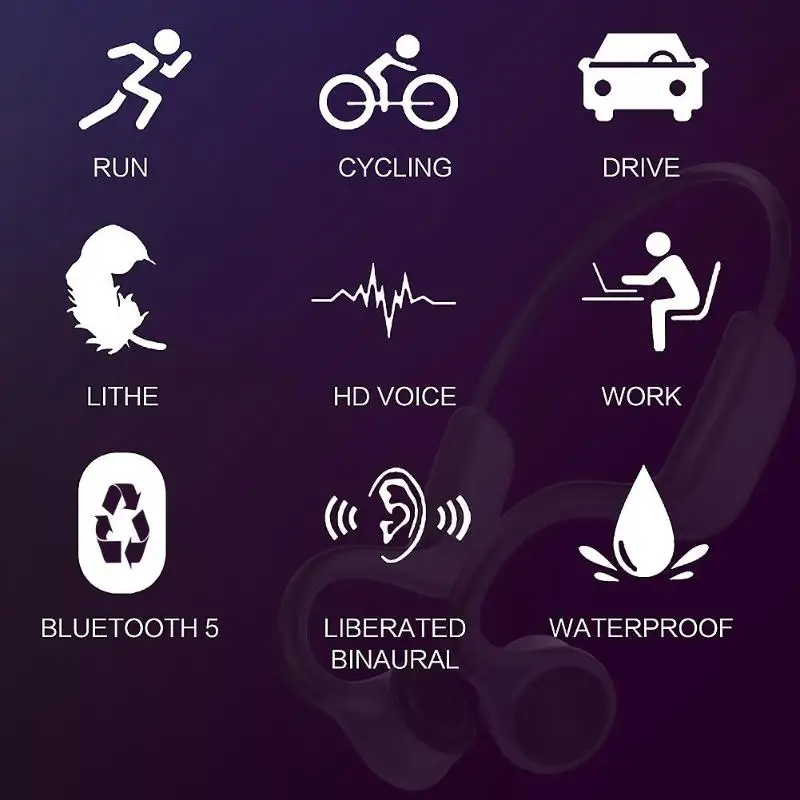 E9 гарнитура с костной проводимостью Беспроводная Bluetooth 5,0 наушники Hands-free w/Mic предотвращение заболеваний уха и потери слуха - Цвет: A Black