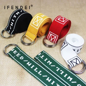 

IFENDEI Yellow Unisex Belt Men's Casual Belt Women Canvas Belts For Jeans Double Ring Buckle Strap Fabric Embroidered Waistband