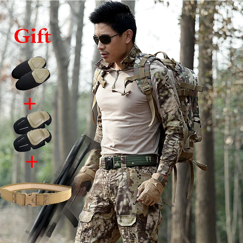 

Men Outdoor Army Hunting Camouflage Sets Military Uniforms Combat Shirt Tactical Pants With Knee Pads Ghillie Sports Hiking Suit