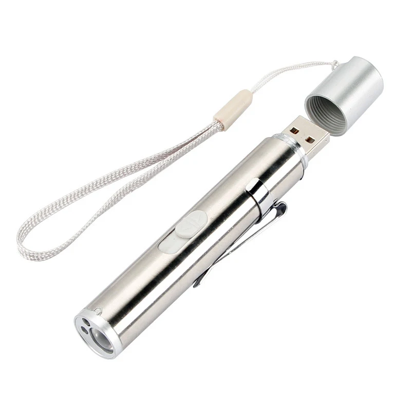 

USB Rechargeable LED Laser Flashlight High Quality Powerful Mini LED Torch Pen Design Hanging Flash Light With Metal Clip
