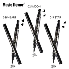 Music Flower брендовая жидкая подводка для глаз+ штамп с двумя концами, черный, карандаш-подводка для глаз, косметика, Водонепроницаемый стойкий макияж комплект