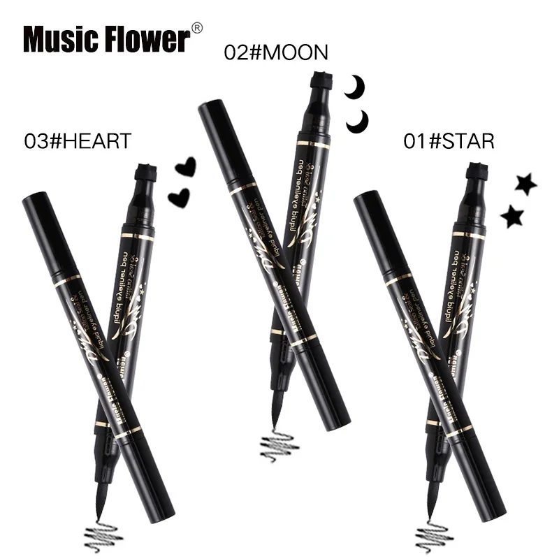 Music Flower Brand Liquid Eyeliner + Stamp Double Ended Black Eye Liner