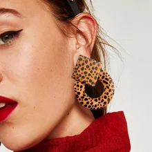 Flatfoosie Леопардовый цвет, акриловый серьги-гвоздики для женщин ZA модные круглые геометрические винтажные полимерные большие серьги для девочек ювелирные изделия