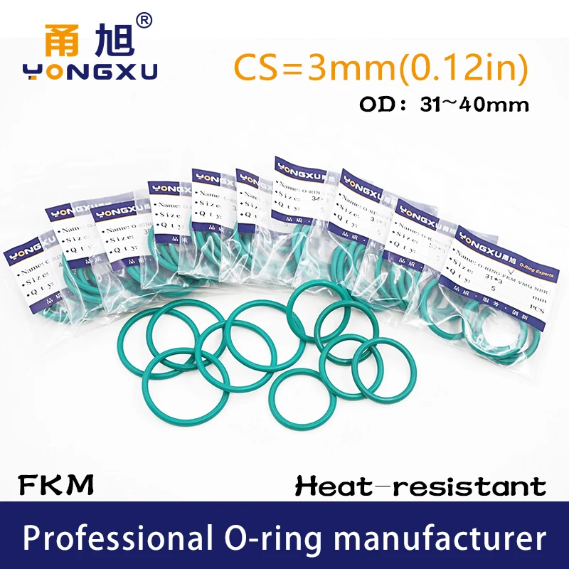 3 шт./лот фторрезиновое кольцо FKM уплотнительные кольца CS3mm OD31/32/33/34/35/36/37/38/39/40*3 мм