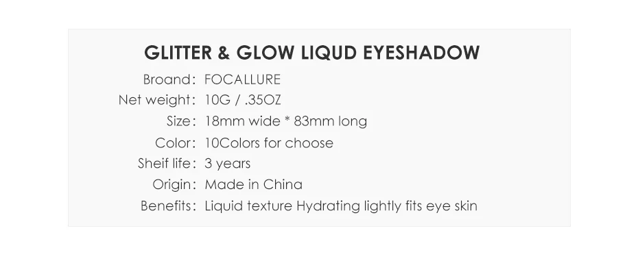 FOCALLURE блеск жидкие тени для век легко носить тени-Карандаш Водостойкий Shimmer глаз Макияж для женщин