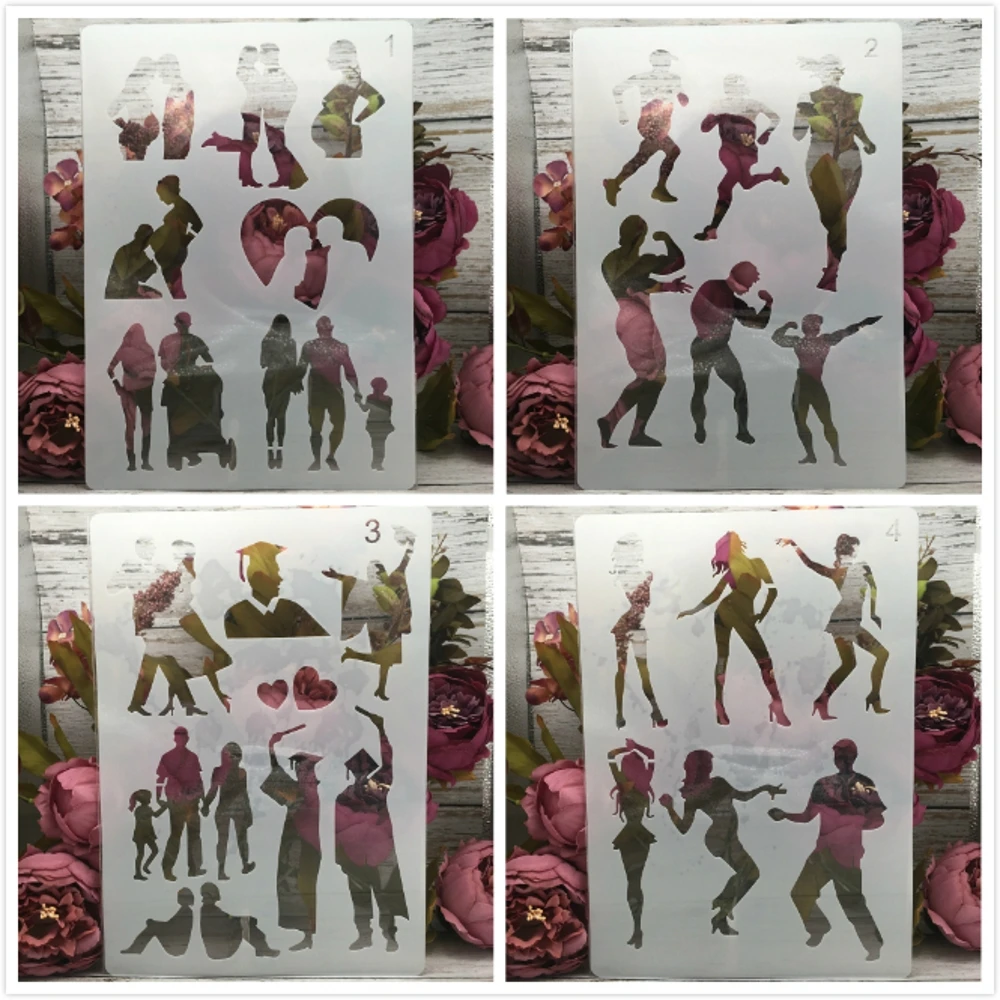 

4Pcs/Set A4 29cm Couple Gym Dance Graduation DIY Layering Stencils Painting Scrapbook Coloring Embossing Decorative Template