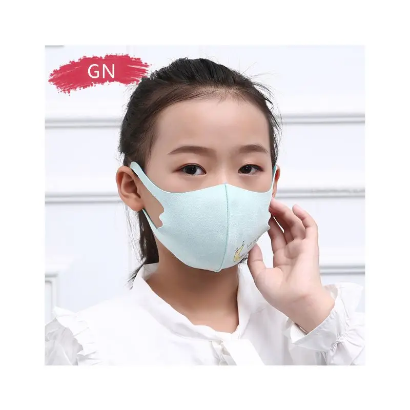 1 шт., мультяшная детская маска для рта, летняя Солнцезащитная шелковая респиратор, дышащая детская маска против пыли и смога, одноцветная моющаяся 3D маска - Цвет: GN