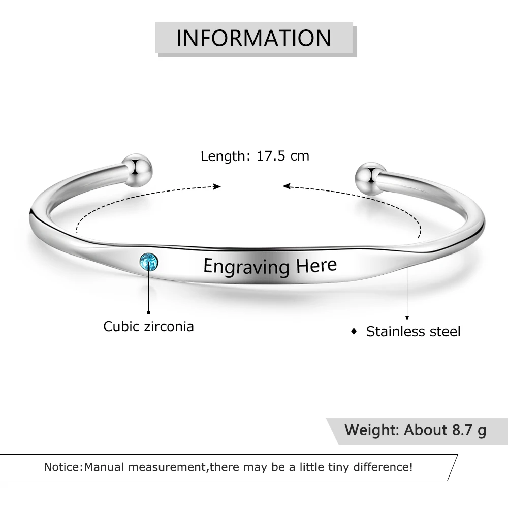 Персонализированное выгравированное название браслетов для женщин на заказ Камень ID браслеты из нержавеющей стали ювелирные изделия(JewelOra BA102495