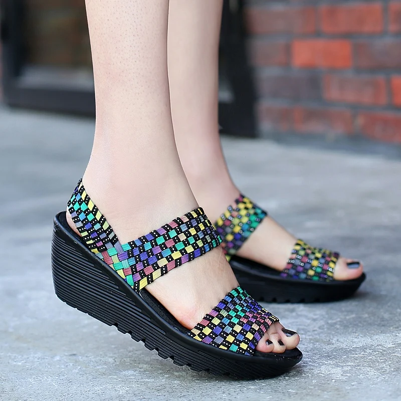 BeckyWalk Woven Slingback Sandals Women Summer Shoes Open Toe Platform Wedge Women Sandals Slip On sandales femme WSH2909